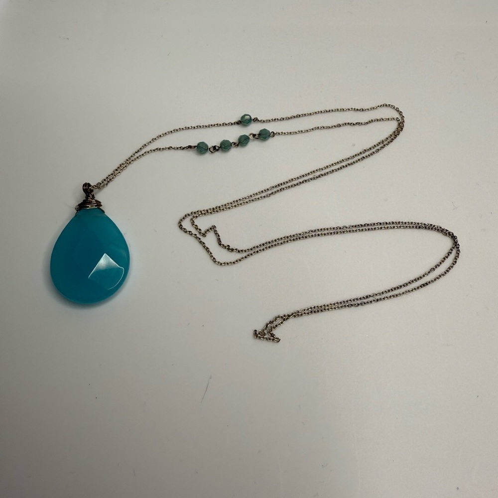 Amazonite Teardrop Pendant Necklace on 30” Silver Chain